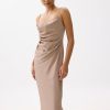 Padded Satin Column Drape Midi Dress - Image 3