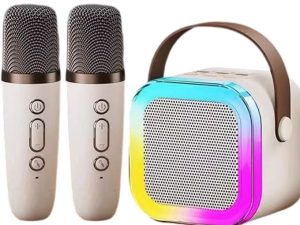 Portable Bluetooth Speaker With 2 Wireless Microphones Ivory Kids Karaoke Machine
