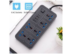 Power Strip 6 AC Sockets & 3 USB 1 Type C Port 6FT Cord