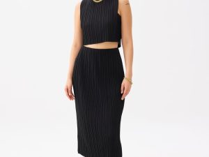 Pleated Column Midi Skirt