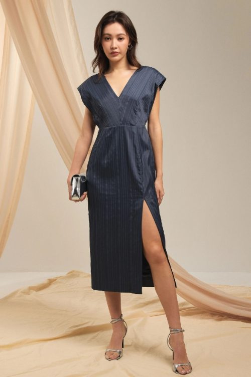 Striped V-neck Column Midaxi Dress